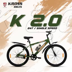 Kross K 2.0 24T MTB Cycle – Army Green | Steel Frame | V-Brake | 24 x 2.40 Tyres
