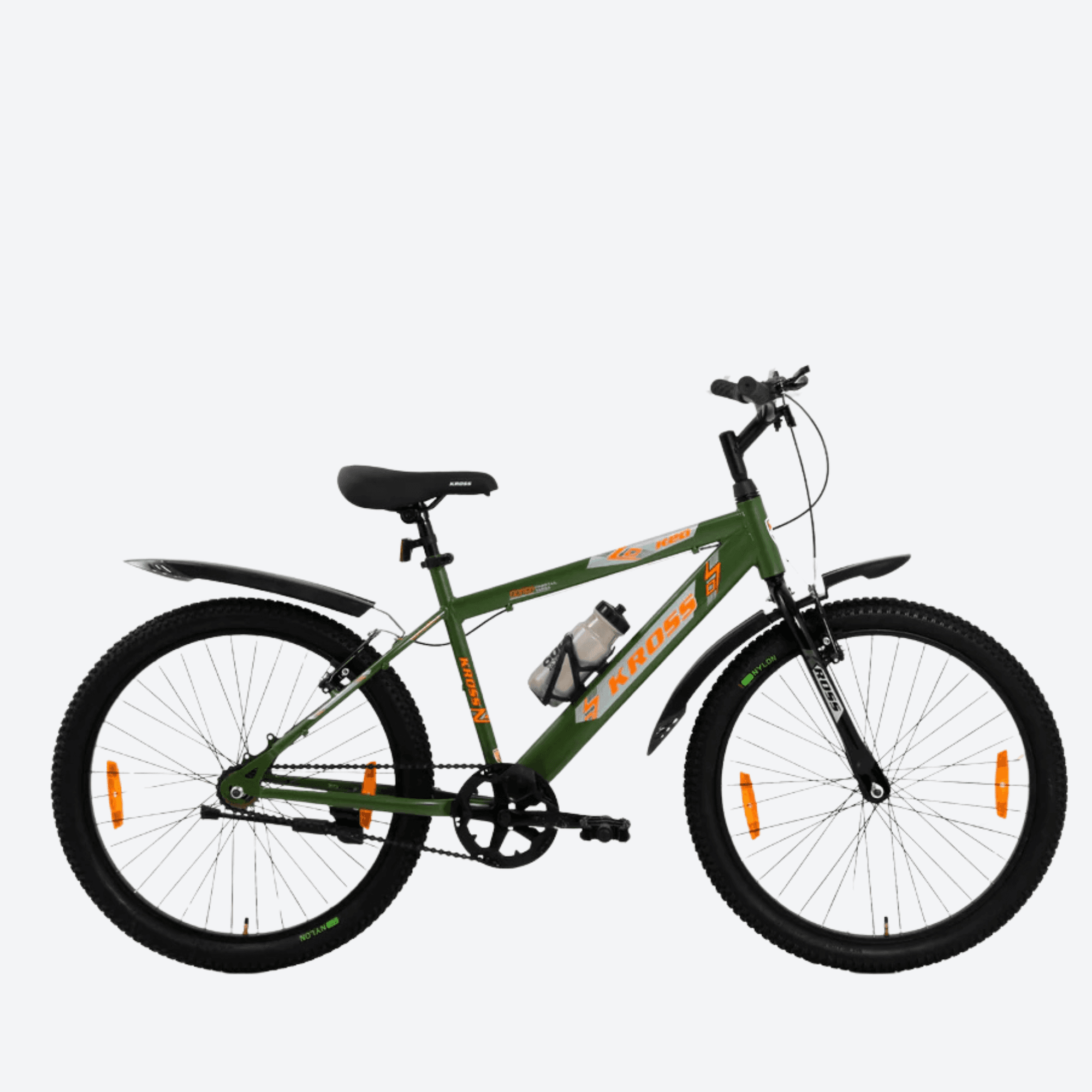 Kross K 2.0 24T MTB Cycle – Army Green | Steel Frame | V-Brake | 24 x 2.40 Tyres
