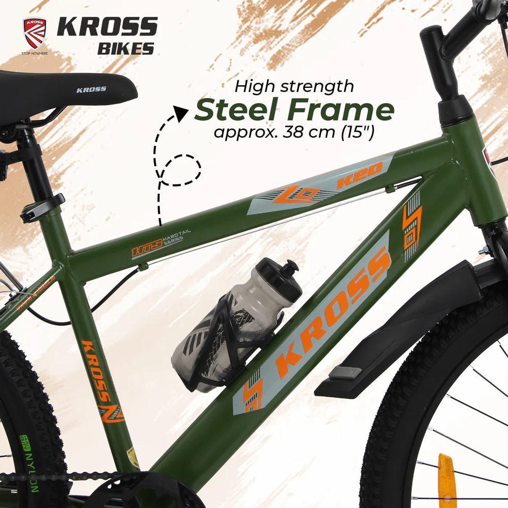 Kross K 2.0 24T MTB Cycle – Army Green | Steel Frame | V-Brake | 24 x 2.40 Tyres
