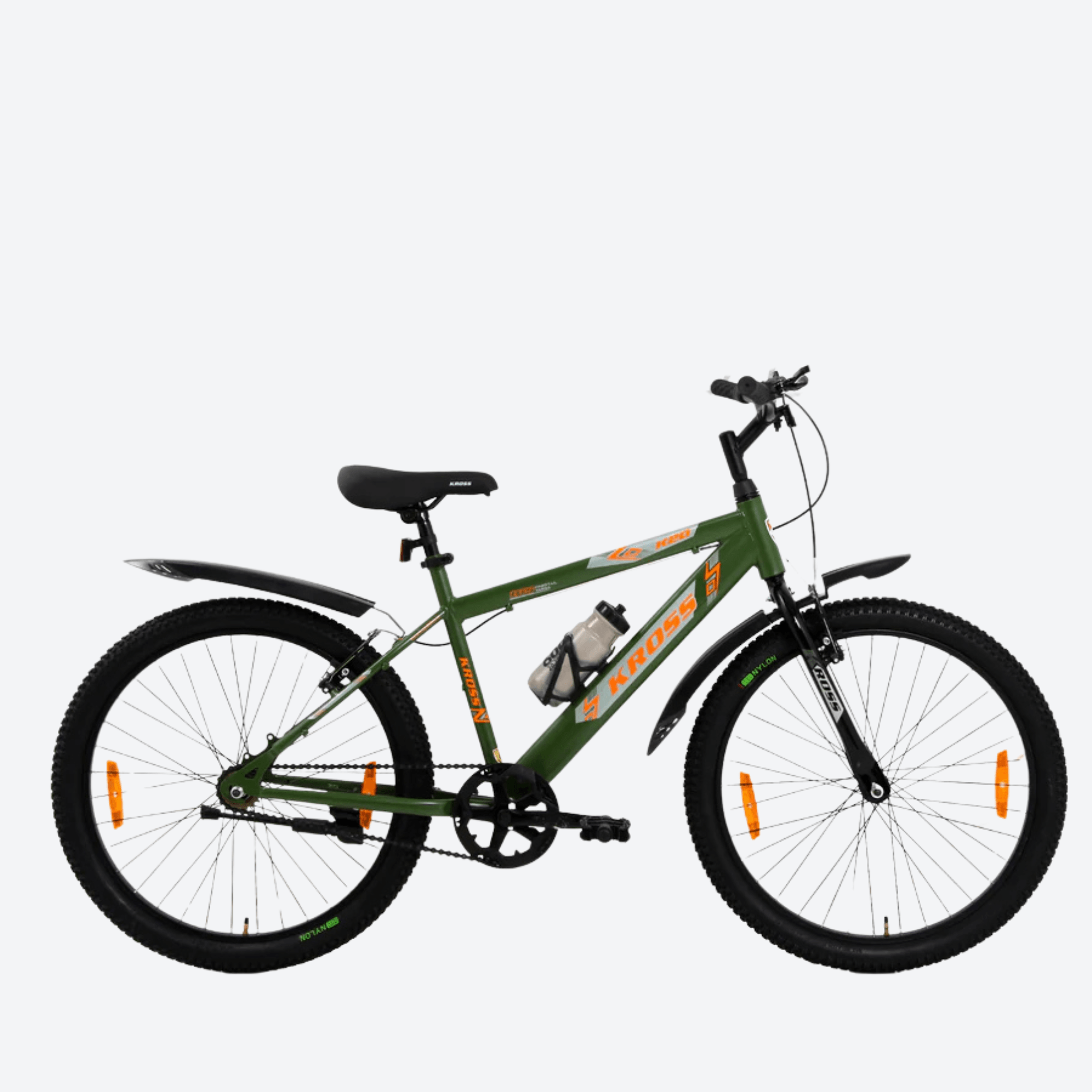 Kross K 2.0 24T MTB Cycle – Army Green | Steel Frame | V-Brake | 24 x 2.40 Tyres